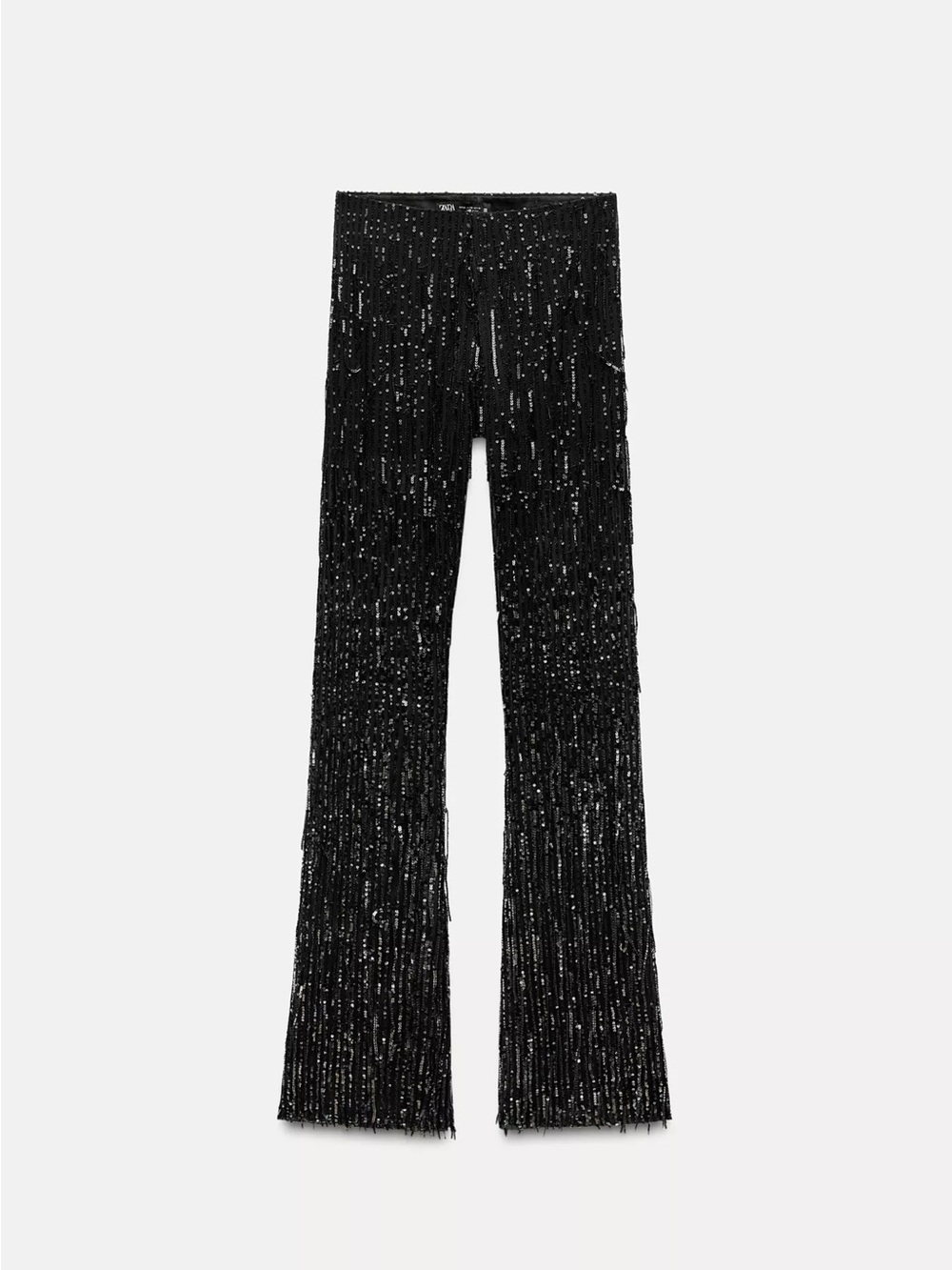 Zara Black Sequin Fringe Boot-Cut Pants